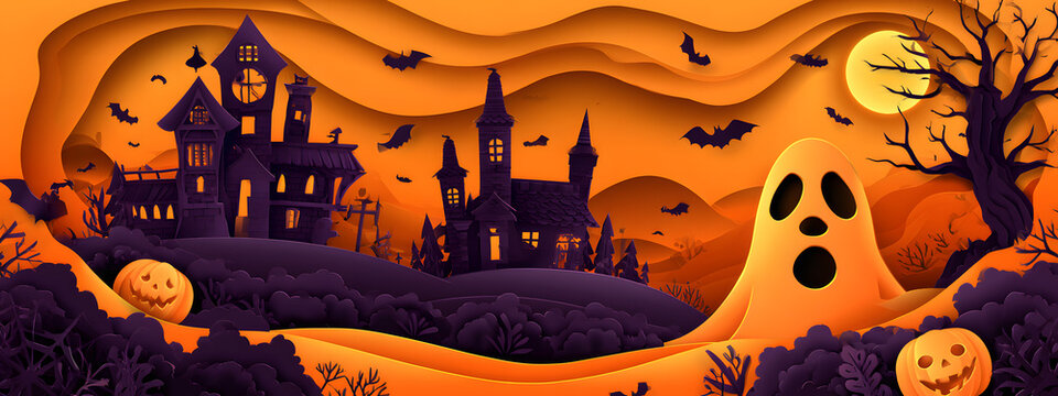Paper cut Halloween banner creation