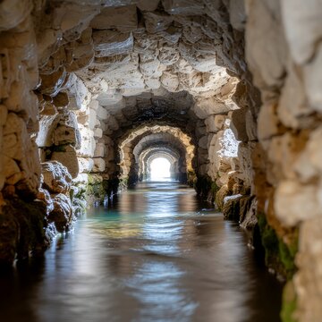 Ancient stone archway leading to a hidden passage inside a cave.