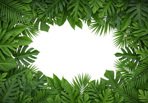 Tropical palm leaves frame isolated on white background