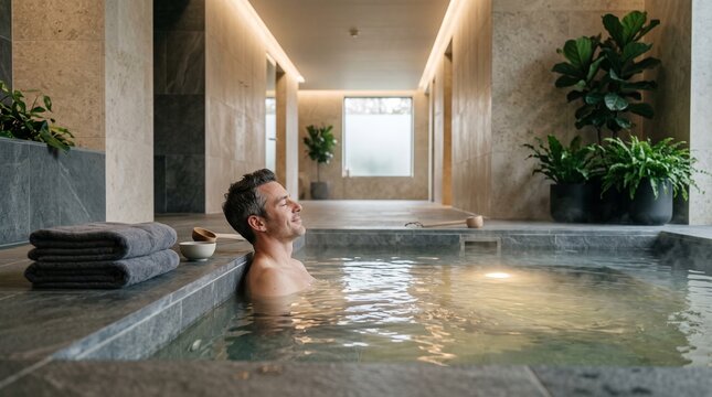Man Relaxing in Hot Bath