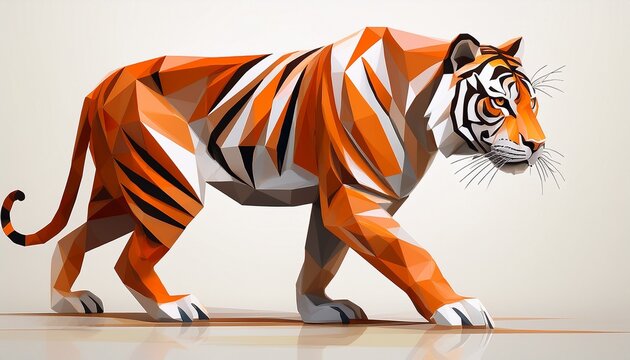 geometric tiger walking on a white surface polygonal style orange and white artistic and minimalist design