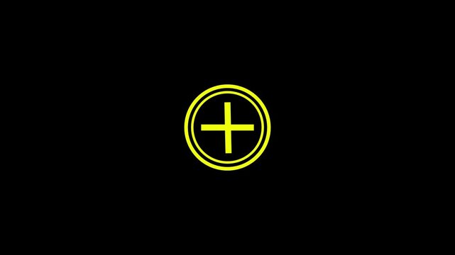 Minimalist yellow plus sign loading animation on black background, motion ui