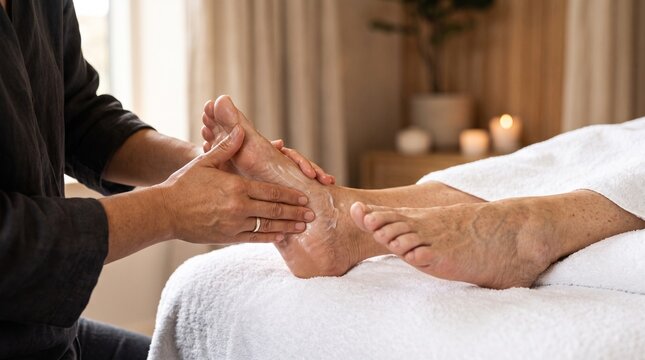 Therapist Massaging Adult Feet