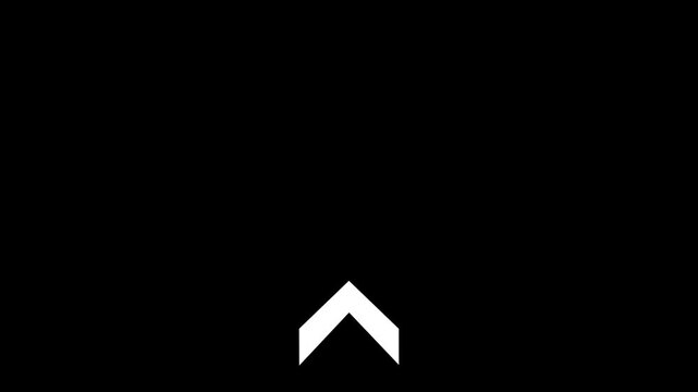 Minimalist white arrow pulsing on black background, for ui navigation, and motion pointer