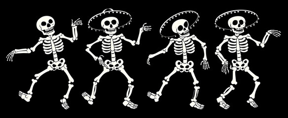 Naklejka premium A funny illustration of skeletons dancing. Concept for Dia de los Muertos, Halloween vector image