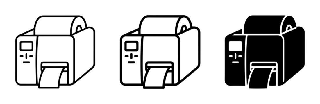 Label Printer Icons, Thermal Printer Vector Set, Shipping Label Machine Graphics