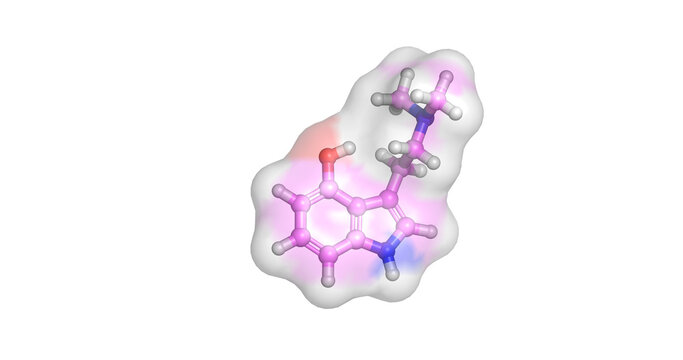 Psilocin, active psychedelic tryptamine and serotonin receptor agonist from magic mushrooms, 3D molecule 4K