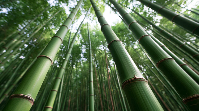 Low Angle View of Lush Green Bamboo Forest