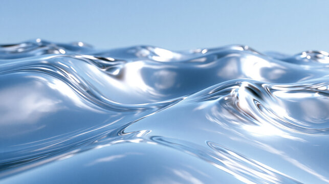 Abstract Shiny Metallic Liquid Waves Close-up Background