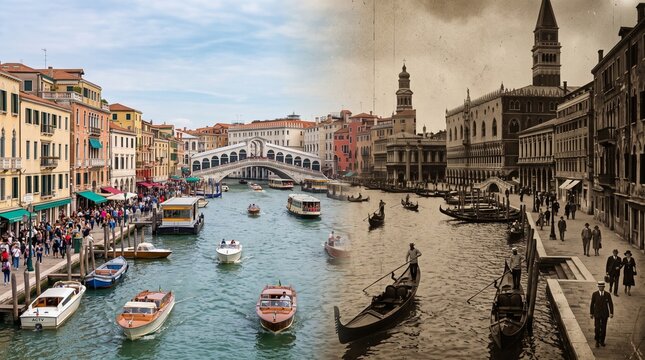 Venice Grand Canal Comparison Between Past and Present