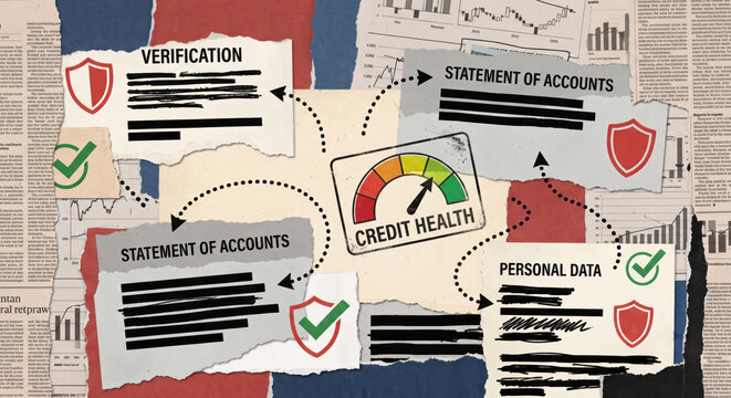 Illustrated infographic: income vs expenses, debt-to-income, savings rate and actionable financial plan checklist.