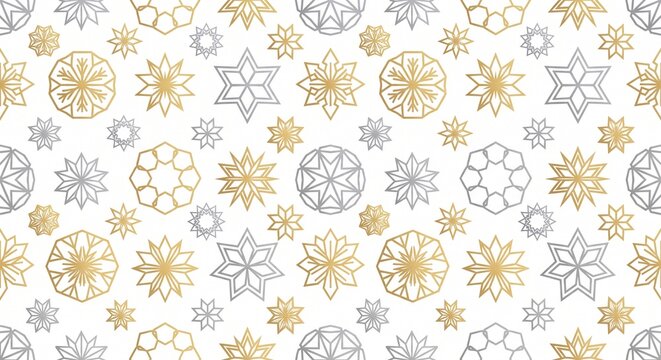 Seamless winter christmas pattern with silver and gold snowflakes, christmas