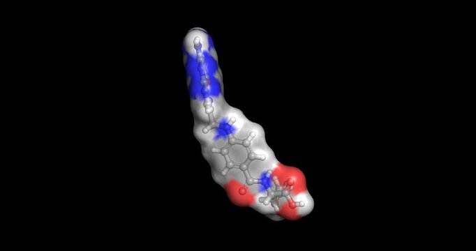 Folic Acid, essential vitamin B9 cofactor for DNA synthesis and cellular growth, 3D molecule spinning, 4K