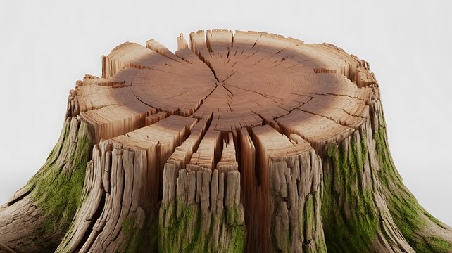 Old brown wooden tree stump with rough texture