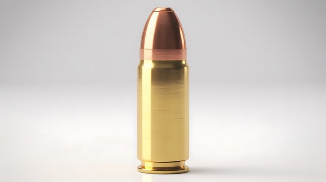 Single brass bullet with copper tip standing upright
