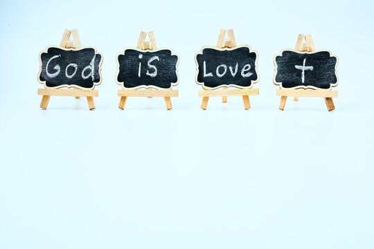 Chalk Blackboards God is Love and Cross Copy Space