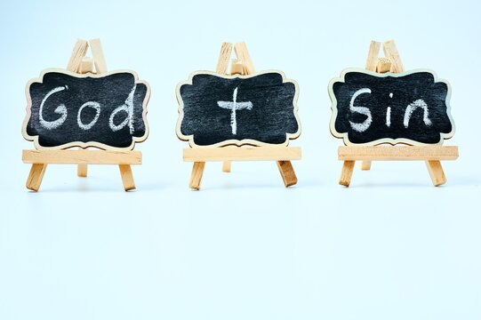  Three Chalk Blackboards God Cross Sin