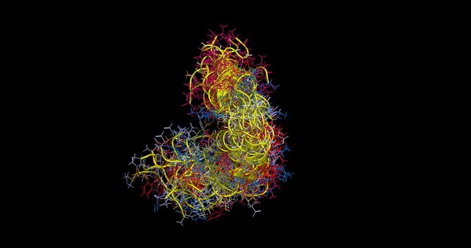 Alzheimer's disease amyloid beta A4 peptide, neurodegenerative plaque NMR structure, 3D molecule 4K spinning