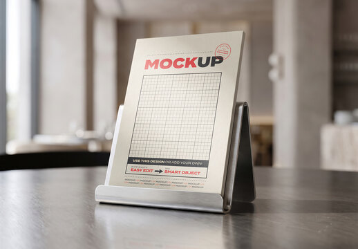 Reservation Card in Metal Holder Table Tent Mockup