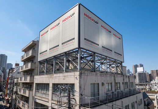 Rooftop Billboard Mockup on Building