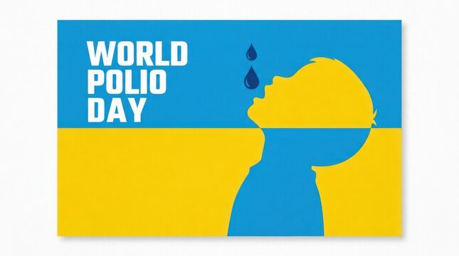 Silhouette of a child receiving oral polio vaccine against a blue and yellow background poliovirus vaccination immunization childhood pediatric healthcare
