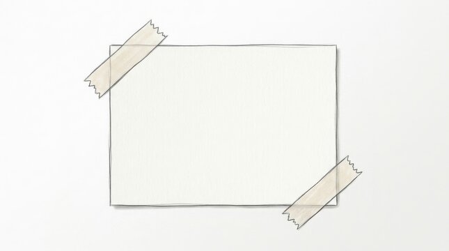 Blank paper sheet secured with adhesive tape rests on a white surface attachment cardstock cellulose clean clipped close-up craft document