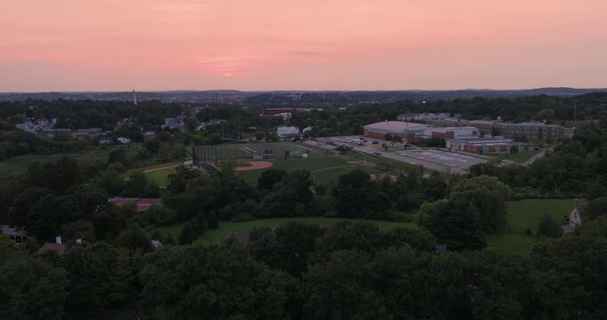 Sunset Aerial View of North Andover High School in Massachusetts