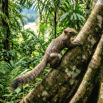 Irrawaddy Squirrel Climbing Tropical Tree