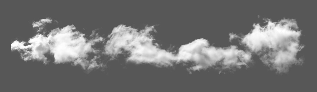 A realistic white cloud isolated on a grey background for sky replacement isolated on transparent background