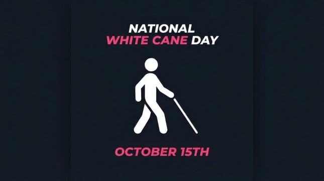 White cane pictogram represents national white cane day awareness with october fifteenth date text accessibility disability blindness vision impairment