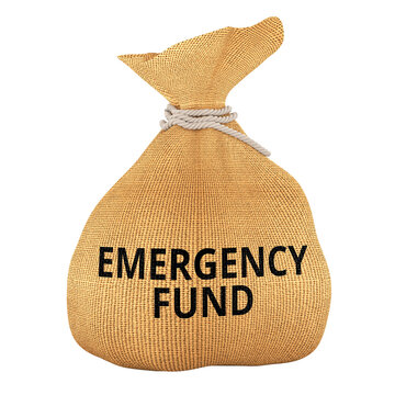 Emergency fund money bag, savings reserve and personal finance concept. 3D rendering