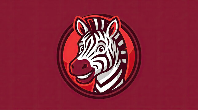 Zebra head mascot in circular red frame.