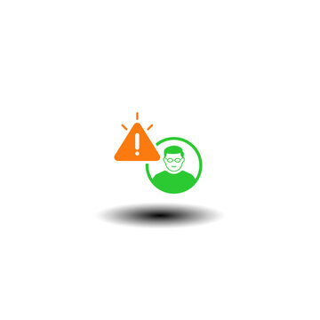Vector illustration of user person with attention sign. Symbol of fake account.