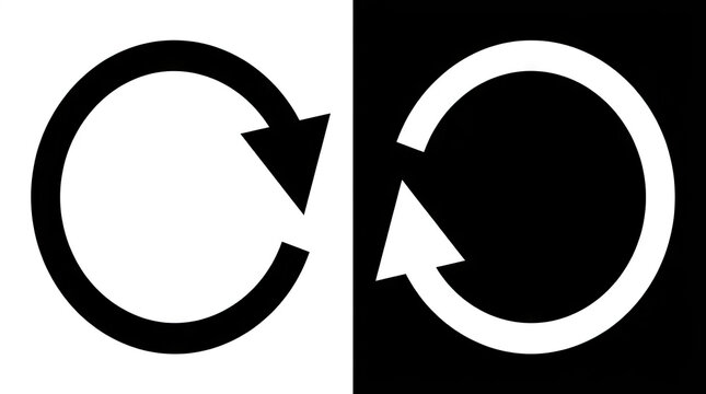 Black and white circular refresh arrows icon set.
