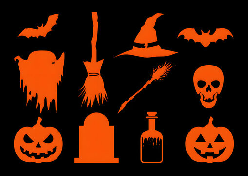 Halloween, emblem, collection, vector, black, orange