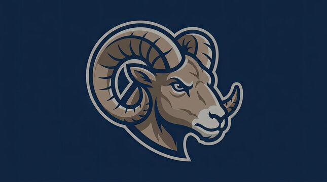 Powerful ram head mascot logo with large curved horns.