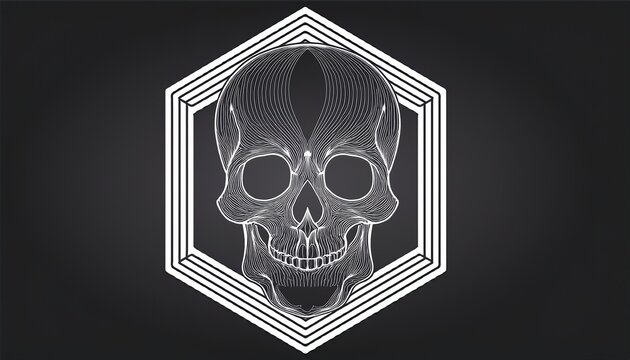 minimalist skull outline inside geometric frame graphic