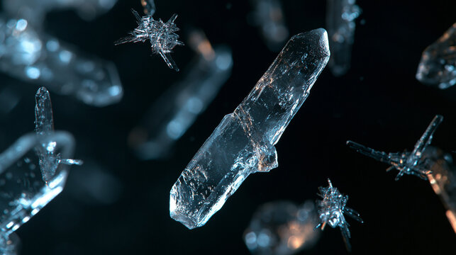 Floating Transparent Ice Crystals in Dark Space