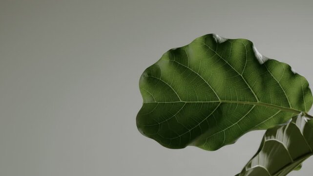 Large wavy green leaf on neutral background.