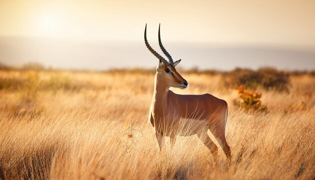 graceful antelope stands in sunlit dry grass