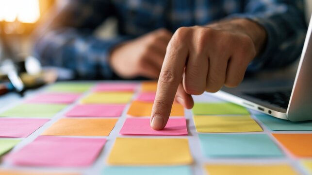 Planning and organization strategy for business productivity with office notes