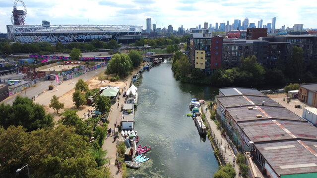 Hackney Wick Canal Bars Aerial Drone Shot