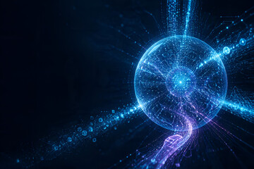 Fototapeta premium Artificial Intelligence Data Core with Neural Network and Digital Information Streams Background