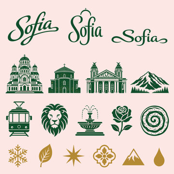 Sofia Bulgaria landmark icon set