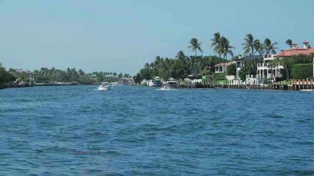 intracoastal of Boca Raton, Florida with boats and city