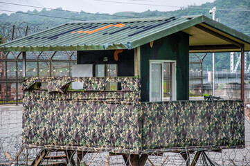 Fototapeta premium Lookout for soldiers at the DMZ between South and North Korea