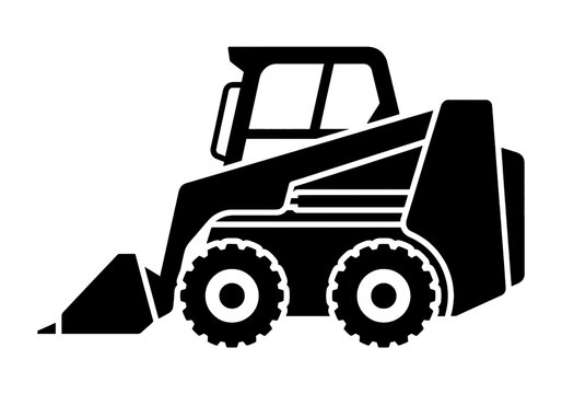 Black skid steer loader icon on a simple design