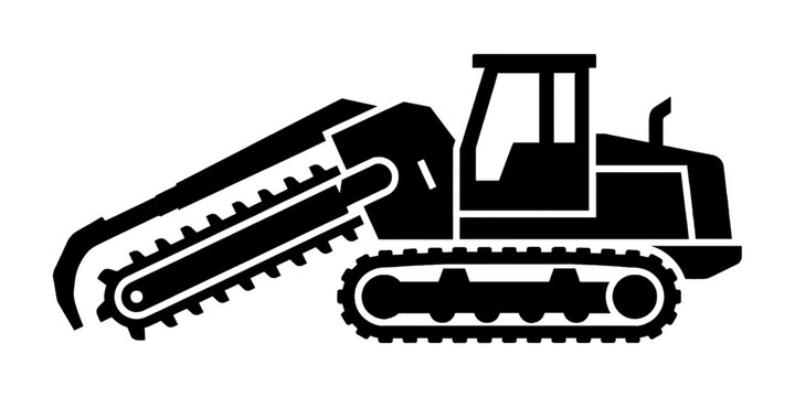 Black trencher construction machine icon