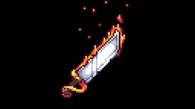Pixel Art Sword with Fire Idle Animation Seamless Loop Game Sprite