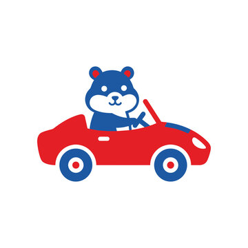 Playful vector illustration of a cheerful cartoon hamster driving a vibrant red convertible car, symbolizing adventure and lighthearted fun, perfect for kids' content and whimsical designs
